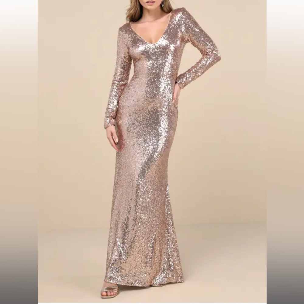 Lulu's Rose Gold Sequin Long Sleeve Dress